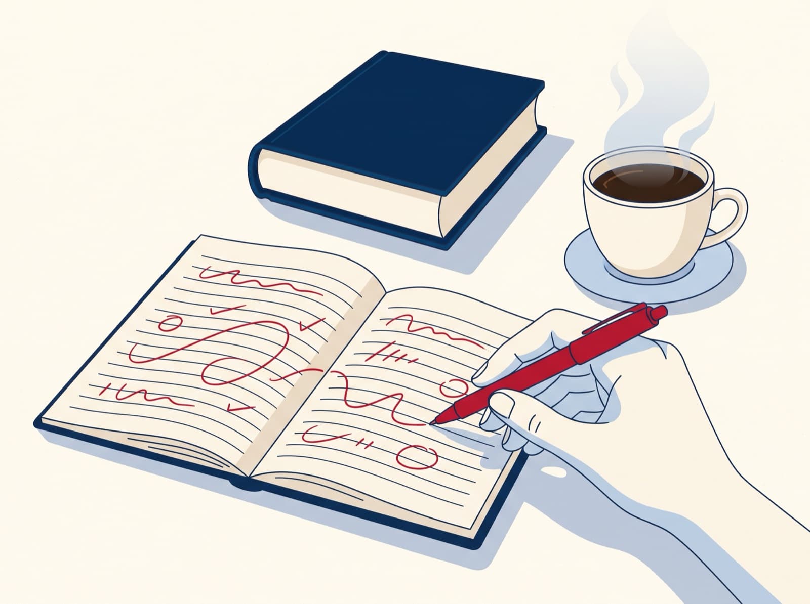 Illustration of French homework being corrected with a red pen